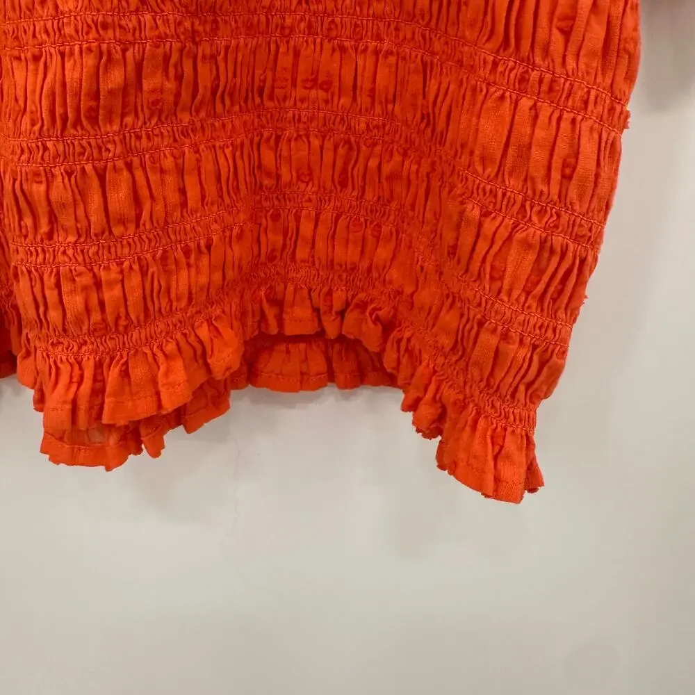 J.CREW Puff-sleeve textured voile smocked top BI436 // L